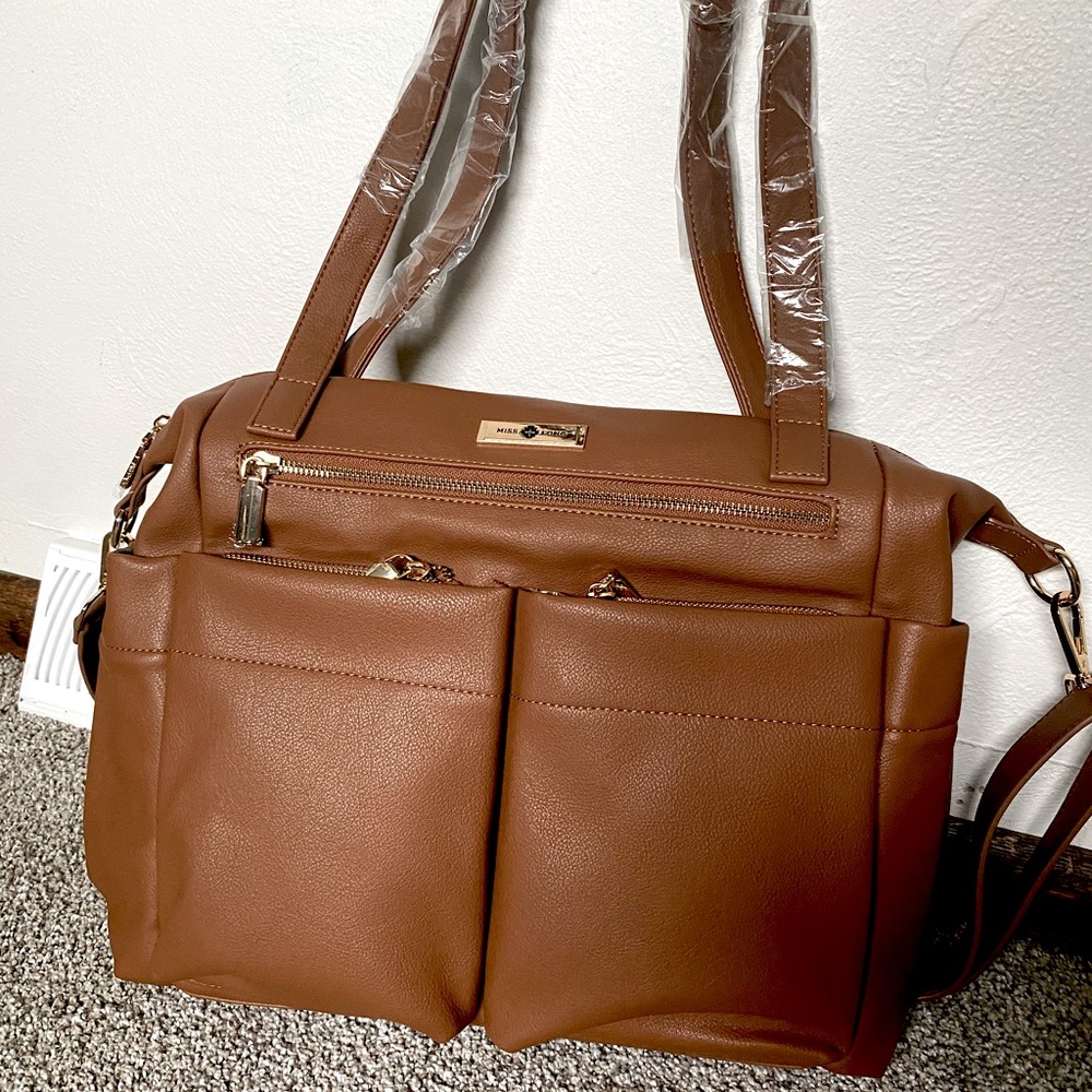 Miss Fong brown leather diaper bag